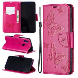 Embossing Double Butterfly Leather Wallet Case for Mi Xiaomi Redmi 7 - Red