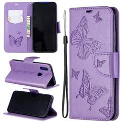 Embossing Double Butterfly Leather Wallet Case for Mi Xiaomi Redmi 7 - Purple