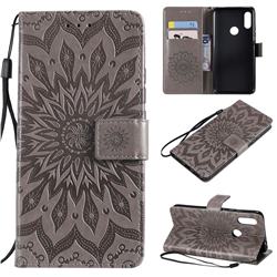 Embossing Sunflower Leather Wallet Case for Mi Xiaomi Redmi 7 - Gray
