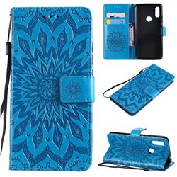 Embossing Sunflower Leather Wallet Case for Mi Xiaomi Redmi 7 - Blue