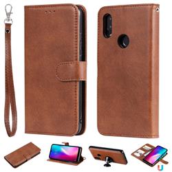 Retro Greek Detachable Magnetic PU Leather Wallet Phone Case for Mi Xiaomi Redmi 7 - Brown