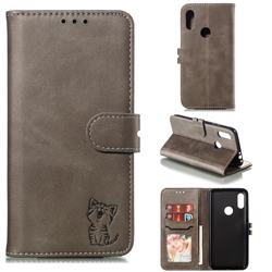 Embossing Happy Cat Leather Wallet Case for Mi Xiaomi Redmi 7 - Gray