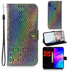 Laser Circle Shining Leather Wallet Phone Case for Mi Xiaomi Redmi 7 - Silver