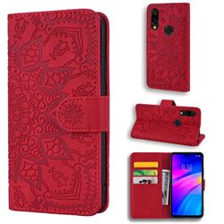 Retro Embossing Mandala Flower Leather Wallet Case for Mi Xiaomi Redmi 7 - Red