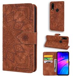 Retro Embossing Mandala Flower Leather Wallet Case for Mi Xiaomi Redmi 7 - Brown