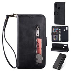 Retro Calfskin Zipper Leather Wallet Case Cover for Mi Xiaomi Redmi 7 - Black