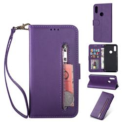 Retro Calfskin Zipper Leather Wallet Case Cover for Mi Xiaomi Redmi 7 - Purple