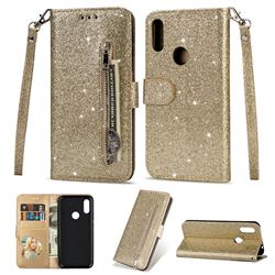 Glitter Shine Leather Zipper Wallet Phone Case for Mi Xiaomi Redmi 7 - Gold