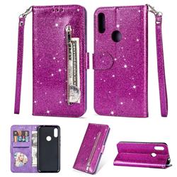 Glitter Shine Leather Zipper Wallet Phone Case for Mi Xiaomi Redmi 7 - Purple