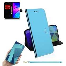 Shining Mirror Like Surface Leather Wallet Case for Mi Xiaomi Redmi 7 - Blue