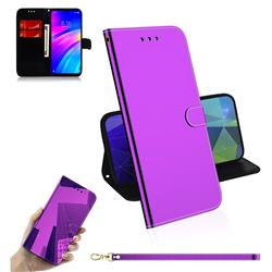 Shining Mirror Like Surface Leather Wallet Case for Mi Xiaomi Redmi 7 - Purple