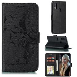 Intricate Embossing Lychee Feather Bird Leather Wallet Case for Mi Xiaomi Redmi 7 - Black