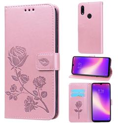 Embossing Rose Flower Leather Wallet Case for Mi Xiaomi Redmi 7 - Rose Gold