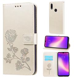 Embossing Rose Flower Leather Wallet Case for Mi Xiaomi Redmi 7 - Golden