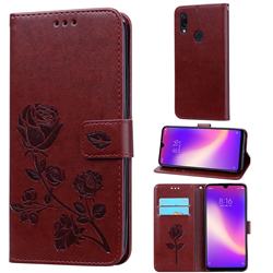 Embossing Rose Flower Leather Wallet Case for Mi Xiaomi Redmi 7 - Brown