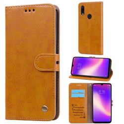 Luxury Retro Oil Wax PU Leather Wallet Phone Case for Mi Xiaomi Redmi 7 - Orange Yellow