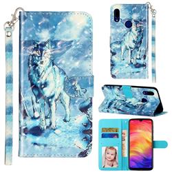 Snow Wolf 3D Leather Phone Holster Wallet Case for Mi Xiaomi Redmi 7