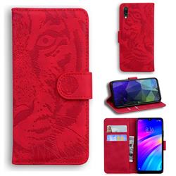 Intricate Embossing Tiger Face Leather Wallet Case for Mi Xiaomi Redmi 7 - Red