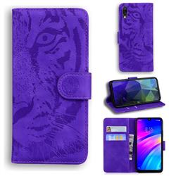 Intricate Embossing Tiger Face Leather Wallet Case for Mi Xiaomi Redmi 7 - Purple