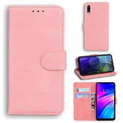 Retro Classic Skin Feel Leather Wallet Phone Case for Mi Xiaomi Redmi 7 - Pink