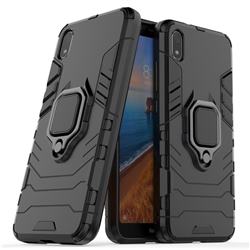 Black Panther Armor Metal Ring Grip Shockproof Dual Layer Rugged Hard Cover for Mi Xiaomi Redmi 7A - Black