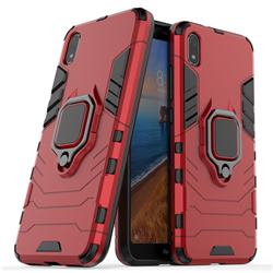 Black Panther Armor Metal Ring Grip Shockproof Dual Layer Rugged Hard Cover for Mi Xiaomi Redmi 7A - Red