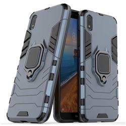 Black Panther Armor Metal Ring Grip Shockproof Dual Layer Rugged Hard Cover for Mi Xiaomi Redmi 7A - Blue