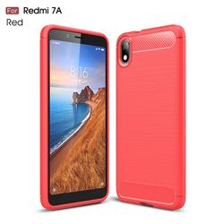Luxury Carbon Fiber Brushed Wire Drawing Silicone TPU Back Cover for Mi Xiaomi Redmi 7A - Red