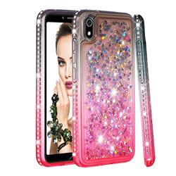 Diamond Frame Liquid Glitter Quicksand Sequins Phone Case for Mi Xiaomi Redmi 7A - Gray Pink