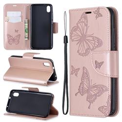 Embossing Double Butterfly Leather Wallet Case for Mi Xiaomi Redmi 7A - Rose Gold