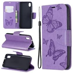 Embossing Double Butterfly Leather Wallet Case for Mi Xiaomi Redmi 7A - Purple