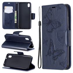 Embossing Double Butterfly Leather Wallet Case for Mi Xiaomi Redmi 7A - Dark Blue
