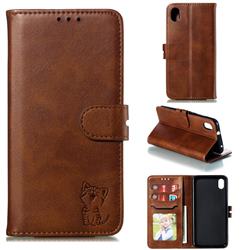 Embossing Happy Cat Leather Wallet Case for Mi Xiaomi Redmi 7A - Brown