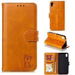 Embossing Happy Cat Leather Wallet Case for Mi Xiaomi Redmi 7A - Yellow