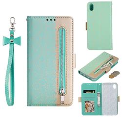 Luxury Lace Zipper Stitching Leather Phone Wallet Case for Mi Xiaomi Redmi 7A - Green