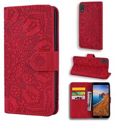 Retro Embossing Mandala Flower Leather Wallet Case for Mi Xiaomi Redmi 7A - Red