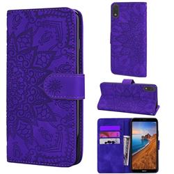 Retro Embossing Mandala Flower Leather Wallet Case for Mi Xiaomi Redmi 7A - Purple