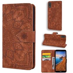 Retro Embossing Mandala Flower Leather Wallet Case for Mi Xiaomi Redmi 7A - Brown
