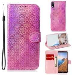 Laser Circle Shining Leather Wallet Phone Case for Mi Xiaomi Redmi 7A - Pink