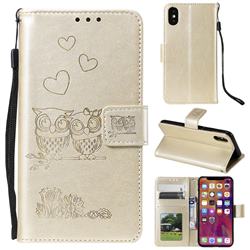 Embossing Owl Couple Flower Leather Wallet Case for Mi Xiaomi Redmi 7A - Golden