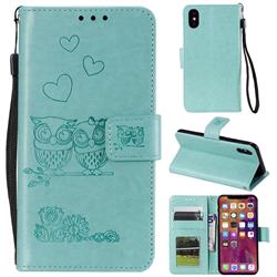 Embossing Owl Couple Flower Leather Wallet Case for Mi Xiaomi Redmi 7A - Green