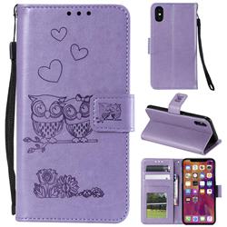 Embossing Owl Couple Flower Leather Wallet Case for Mi Xiaomi Redmi 7A - Purple