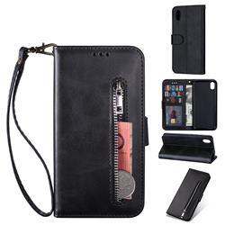 Retro Calfskin Zipper Leather Wallet Case Cover for Mi Xiaomi Redmi 7A - Black