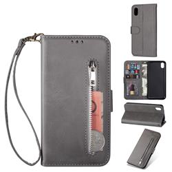 Retro Calfskin Zipper Leather Wallet Case Cover for Mi Xiaomi Redmi 7A - Grey
