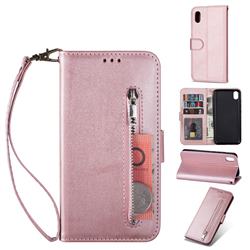 Retro Calfskin Zipper Leather Wallet Case Cover for Mi Xiaomi Redmi 7A - Rose Gold