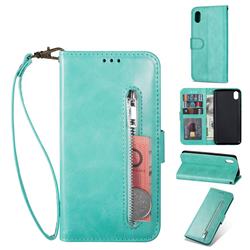 Retro Calfskin Zipper Leather Wallet Case Cover for Mi Xiaomi Redmi 7A - Mint Green