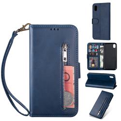 Retro Calfskin Zipper Leather Wallet Case Cover for Mi Xiaomi Redmi 7A - Blue