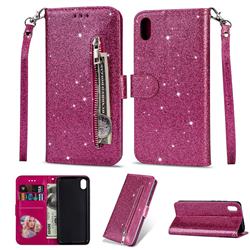Glitter Shine Leather Zipper Wallet Phone Case for Mi Xiaomi Redmi 7A - Rose