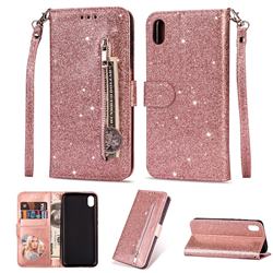 Glitter Shine Leather Zipper Wallet Phone Case for Mi Xiaomi Redmi 7A - Pink