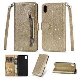 Glitter Shine Leather Zipper Wallet Phone Case for Mi Xiaomi Redmi 7A - Gold